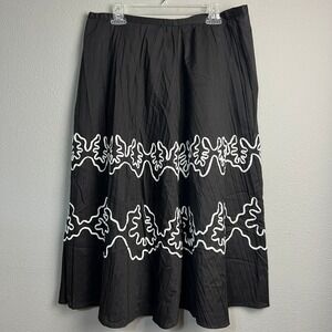 Napa Valley Black Midi Skirt Sz 16 White Embroidered‎ Embellished A-Line Pleated